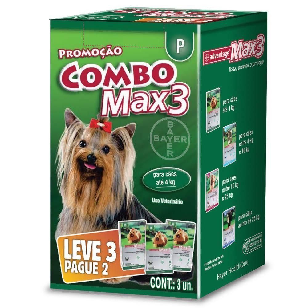 Anti Pulgas e Carrapatos Advantage Max 3 (0,4 ml) - Cães até 4 Kg - 3 bisnagas