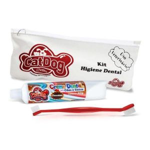 Conjunto para Higiene Bucal c/ Cabo Longo + Creme Dental - p/ Cães e Gatos