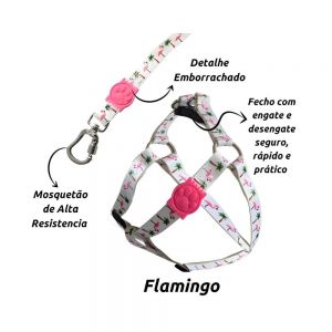 Coleira Peitoral e Guia Premium Flamingo Beach p/ Cães