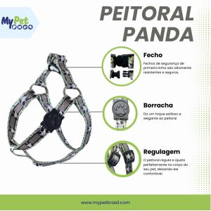 Peitoral e Guia Premium Panda p/ Cães