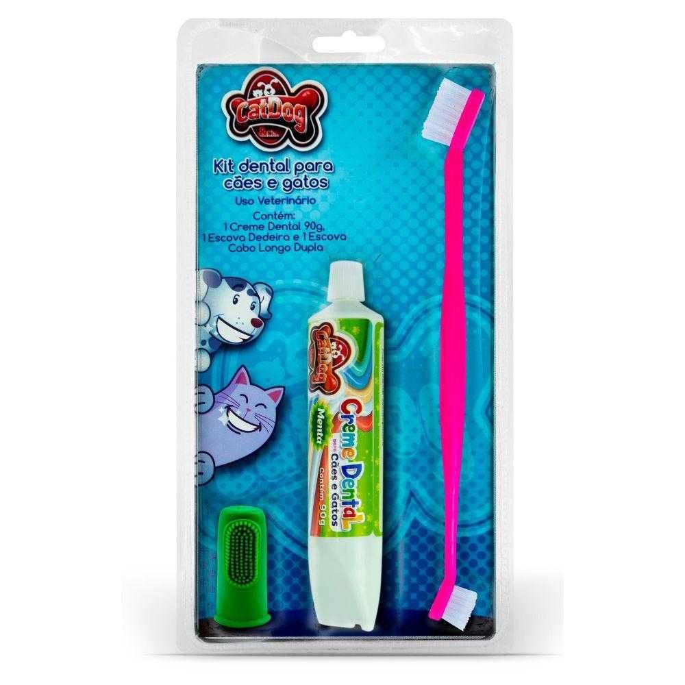 Kit Higiene Dental Pet 3 Peças Menta 90g - p/ Cães e Gatos