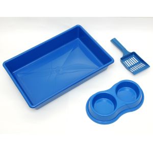 Kit Higiênico para Gatos - Bandeja + Pá + Comedouro