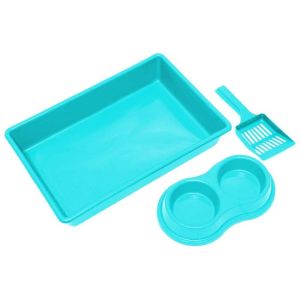 Kit Higiênico para Gatos - Bandeja + Pá + Comedouro