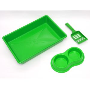 Kit Higiênico para Gatos - Bandeja + Pá + Comedouro