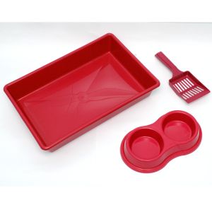 Kit Higiênico para Gatos - Bandeja + Pá + Comedouro