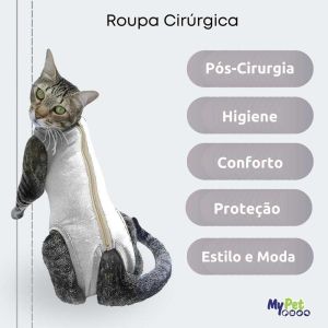 Roupa Cirúrgica, Pós-Cirurgia, Pós-Operatório para Gatos Tecido Cotton